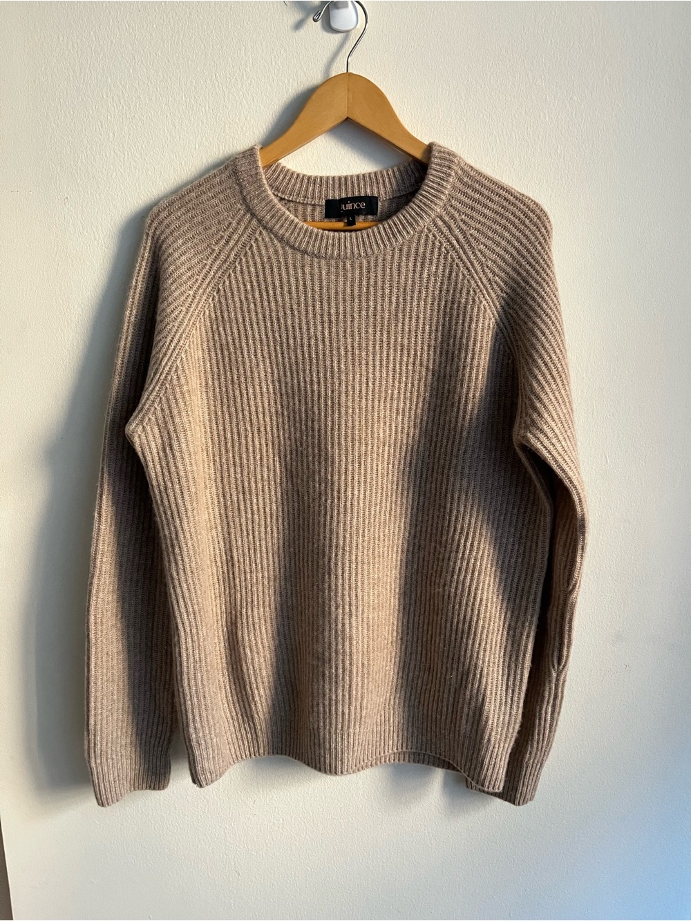 Quince Ribbed Mongolian Cashmere Crewneck Sweater Color Oatmeal SzL Oversize fit